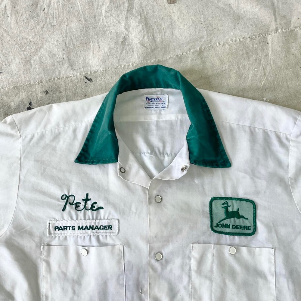 Vintage 50s 60s John Deere Tractor Work Uniform Protexall Snap Button Shirt